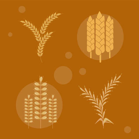 wheat spikes four iconsのイラスト素材