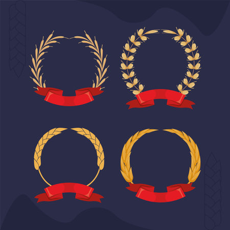 four wheat spikes iconsのイラスト素材