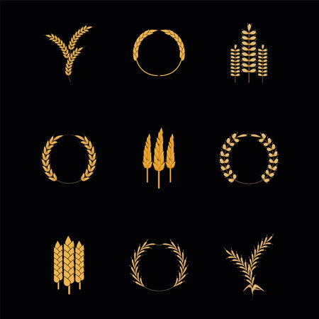 nine wheat spikes iconsのイラスト素材
