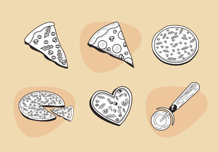 six italian pizza iconsのイラスト素材