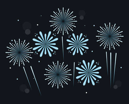 seven blue fireworksのイラスト素材