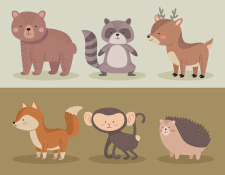six cute animals iconsのイラスト素材
