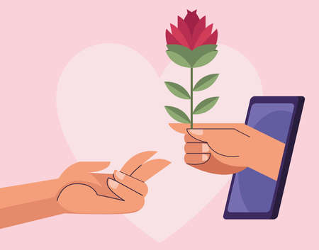 hand giving rose in smartphoneのイラスト素材