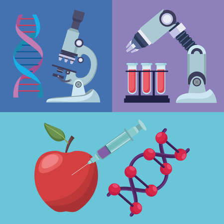 dna laboratory six iconsのイラスト素材