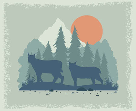 wild wolves in landscapeのイラスト素材