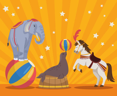 group of circus animalsのイラスト素材