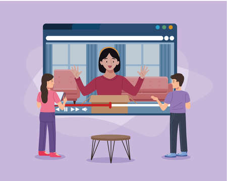 students with elearning templateのイラスト素材