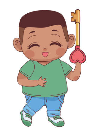 afro boy with heart keyのイラスト素材