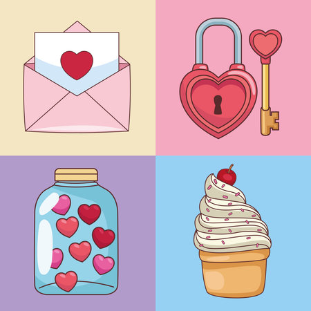 four valentines day iconsのイラスト素材