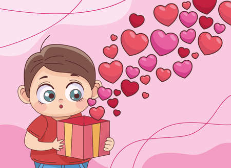 boy with hearts giftのイラスト素材