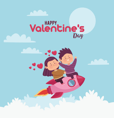 couple lovers in rocketのイラスト素材