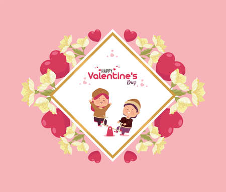 couple playing and flowersのイラスト素材