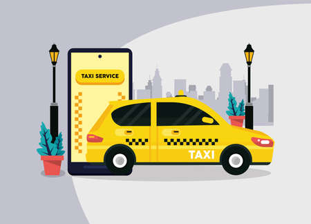 cellphone and taxi service sceneのイラスト素材