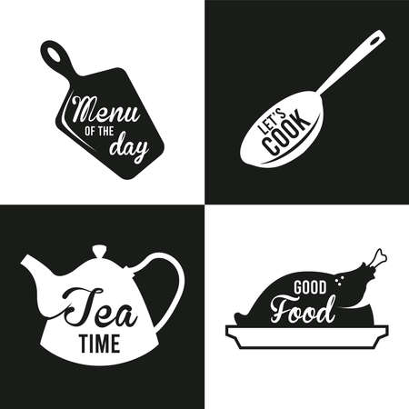 food cook four labelsのイラスト素材