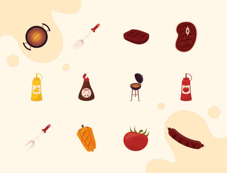 twelve grill bbq set iconsのイラスト素材
