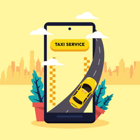 taxi service in smartphoneのイラスト素材