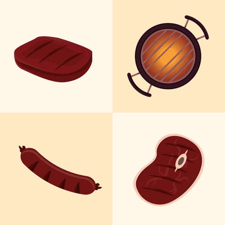 four grill bbq set iconsのイラスト素材