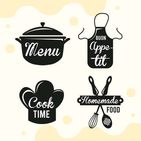 four food cook set labelsのイラスト素材