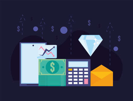 financial icons and smartphoneのイラスト素材