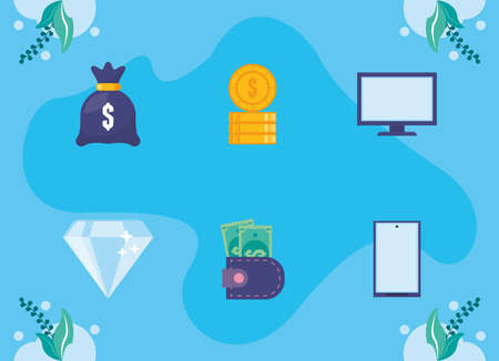 financial economy six iconsのイラスト素材