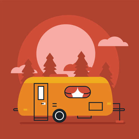 orange camper in red landscapeのイラスト素材