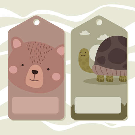bear and turtle in labelsのイラスト素材