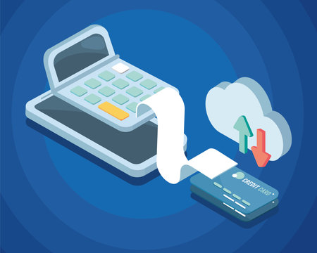 calculator and smartphone virtual bankingのイラスト素材