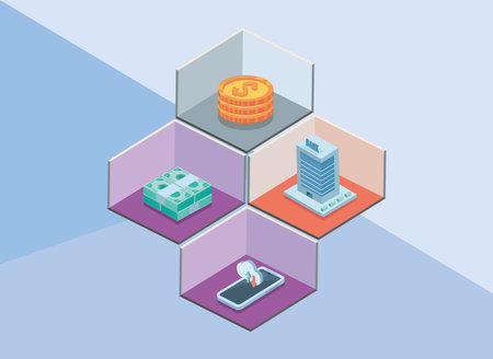 virtual banking four iconsのイラスト素材