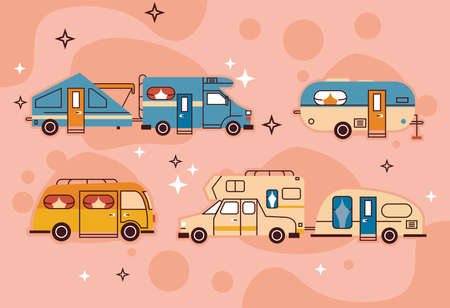 four campers caravans set vehiclesのイラスト素材