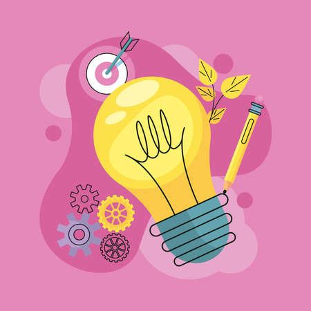 light bulb with iconsのイラスト素材