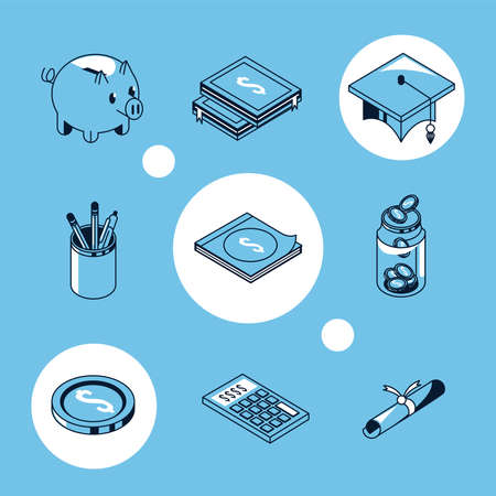 nine loans and schoolarship iconsのイラスト素材