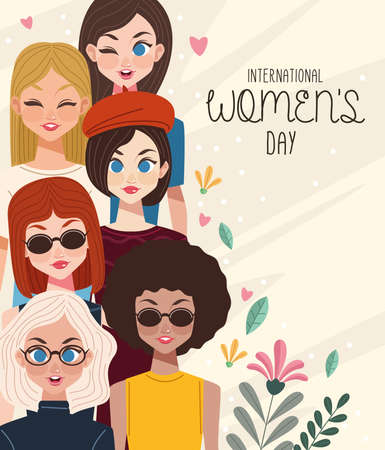 womens day with girls cartoonsのイラスト素材