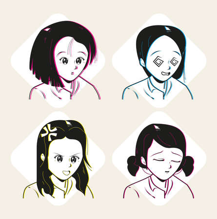 anime girls icon collection designのイラスト素材