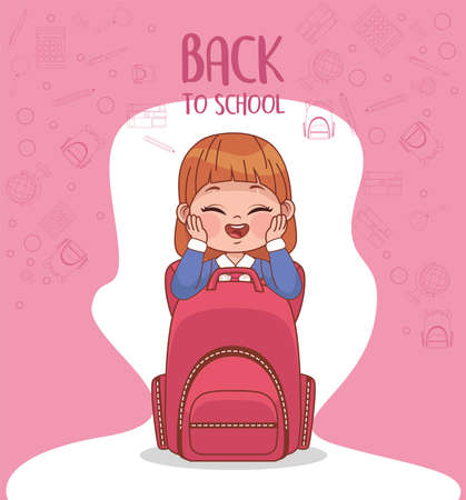 little schoolgirl with bagのイラスト素材