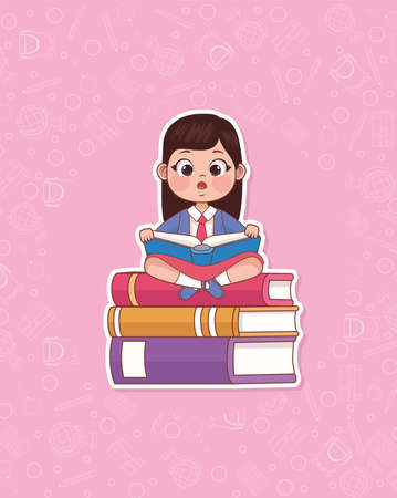 student girl reading book characterのイラスト素材