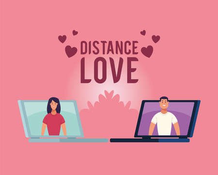 distance love lettering and laptopsのイラスト素材
