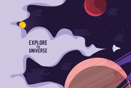 explore universe lettering with spaceshipのイラスト素材