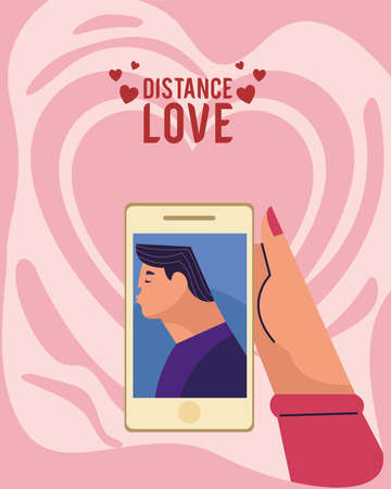 distance love lettering with cellphoneのイラスト素材
