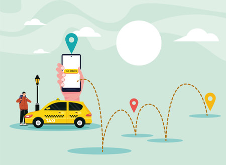 taxi service app in smartphoneのイラスト素材
