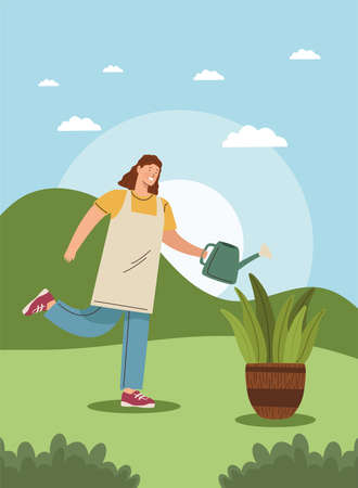 woman with sprinkler workingのイラスト素材