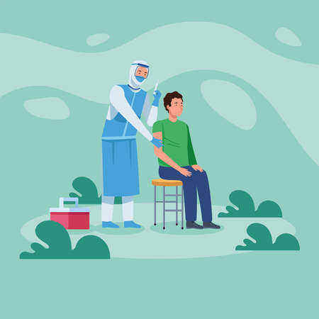 covid vaccine on green backgroundのイラスト素材