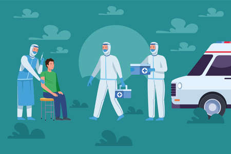 workers with vaccineのイラスト素材