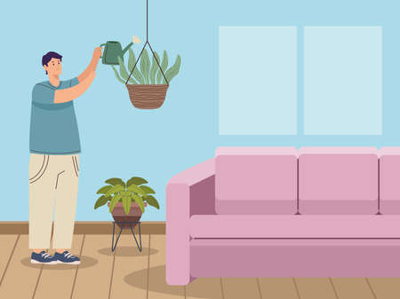 male gardener in livingroomのイラスト素材