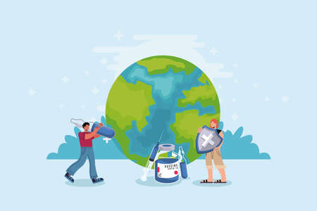 covid19 vaccination with coupleのイラスト素材