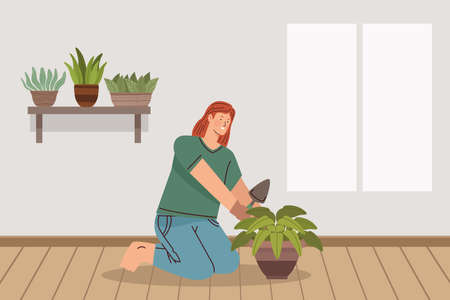 female gardener with houseplantのイラスト素材
