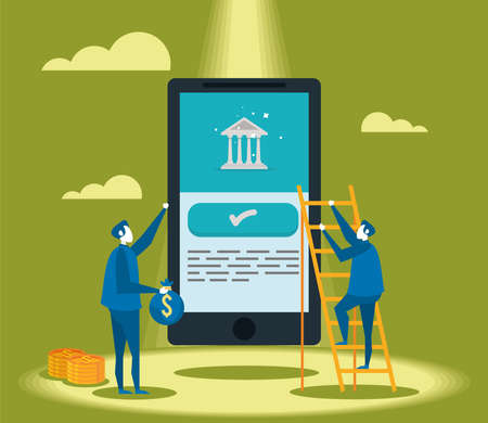 banking app with businessmenのイラスト素材