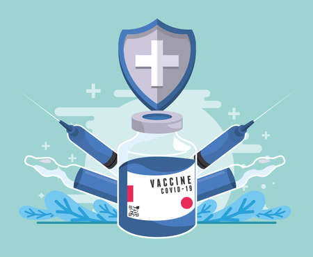 covid19 vaccination with vial posterのイラスト素材