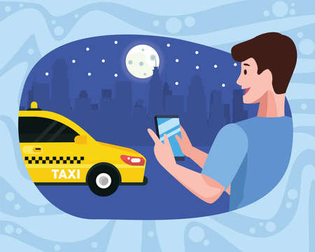man using smartphone taxi serviceのイラスト素材