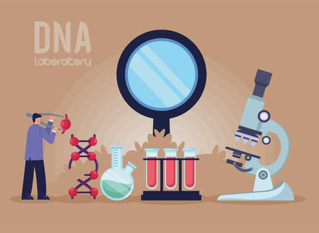 dna laboratory with scientist posterのイラスト素材