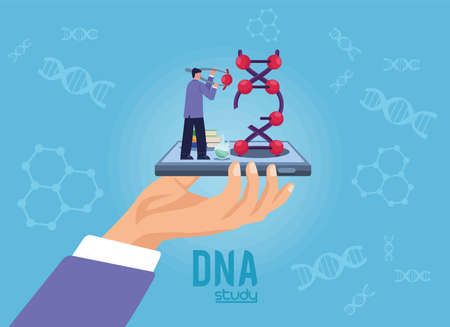 dna study lettering with scientistのイラスト素材